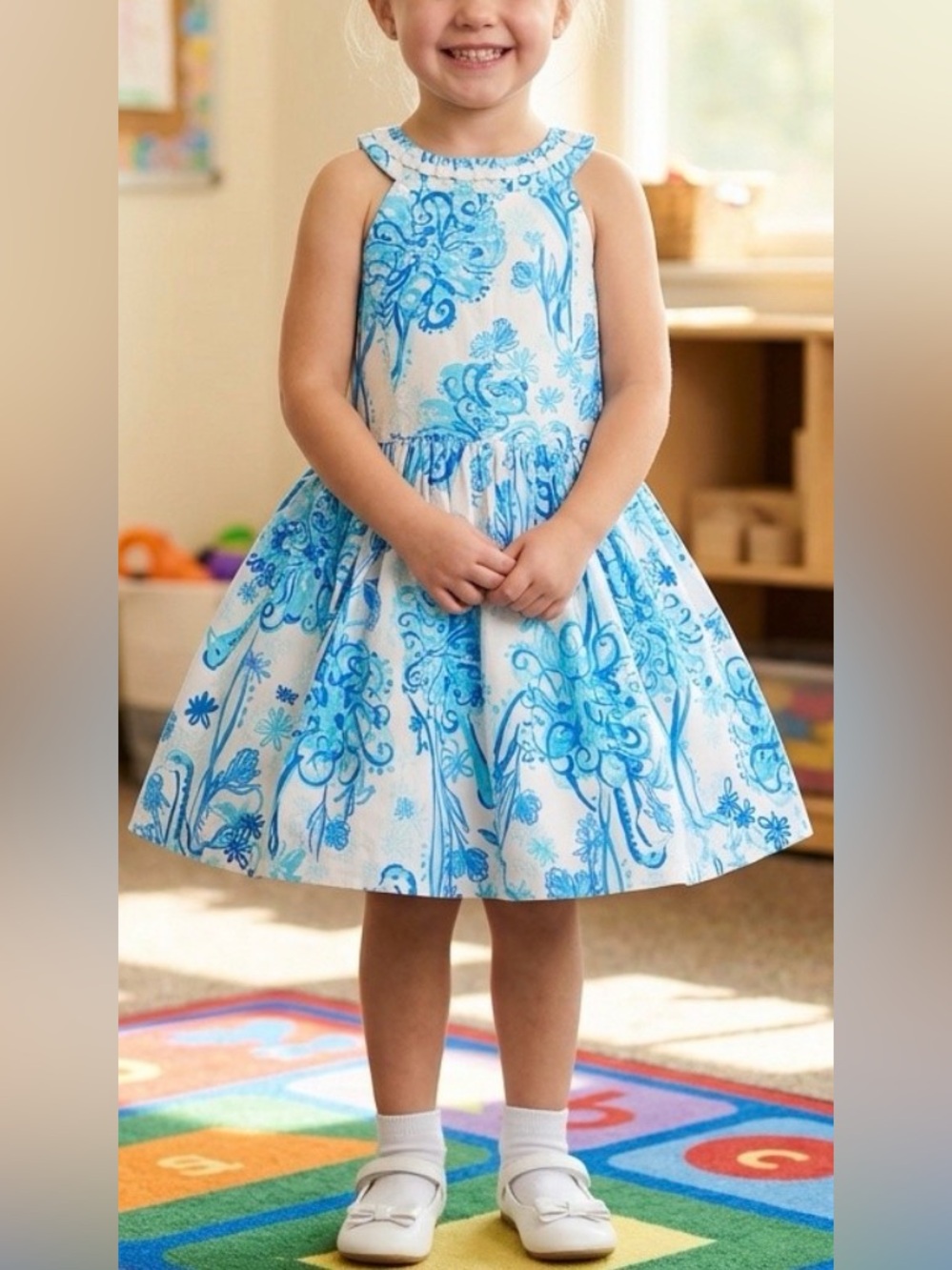 Lilly Pulitzer Cream Dress with Blue Floral Print